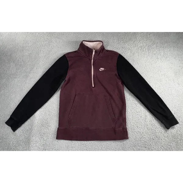 Nike Quarter Zip Pullover Women S Burgundy Black Colorblock‎ Fleece Mock Neck - Image 2