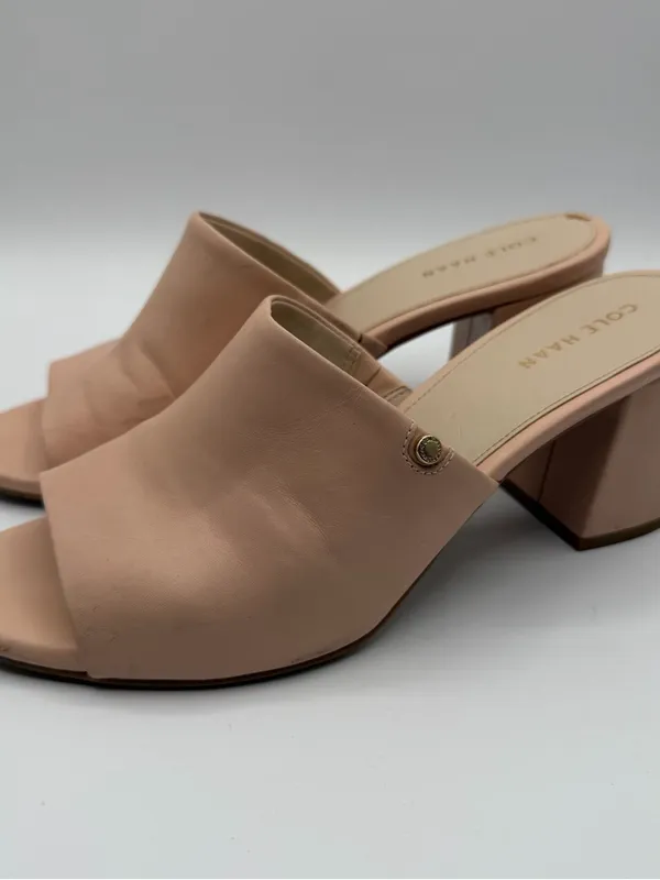 Cole Haan Leather Mules Womens 7.5B Blush Pink Block Heel Open Toe Slides - Image 3