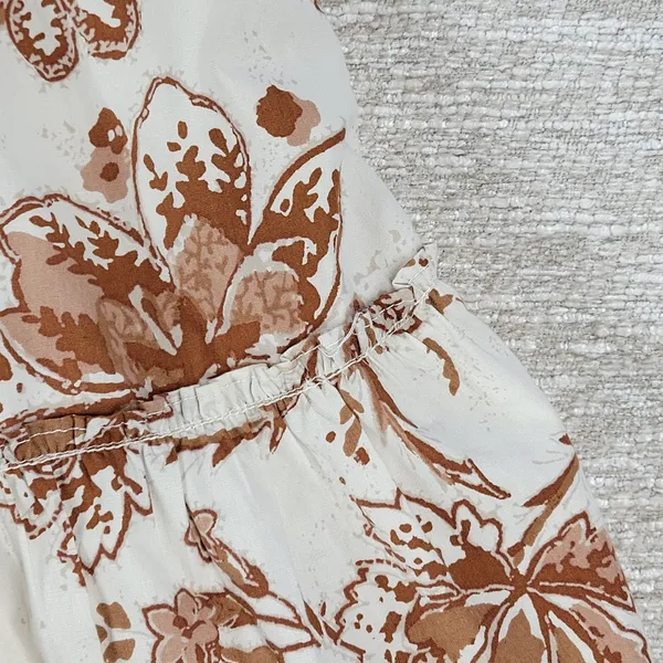 Abercrombie & Fitch Babydoll Cami Top Womens M White Brown Floral Tiered Tunic - Image 13