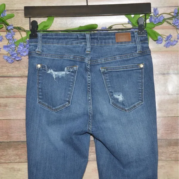 Judy Blue Skinny Jeans Ladies 3 26 Distressed Stretch Denim Pants Raw Cuffed Hem - Image 6