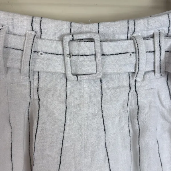 Abercrombie & Fitch Linen Belted High Waist‎ Black & White Stripe Shorts Sz Sml - Image 6