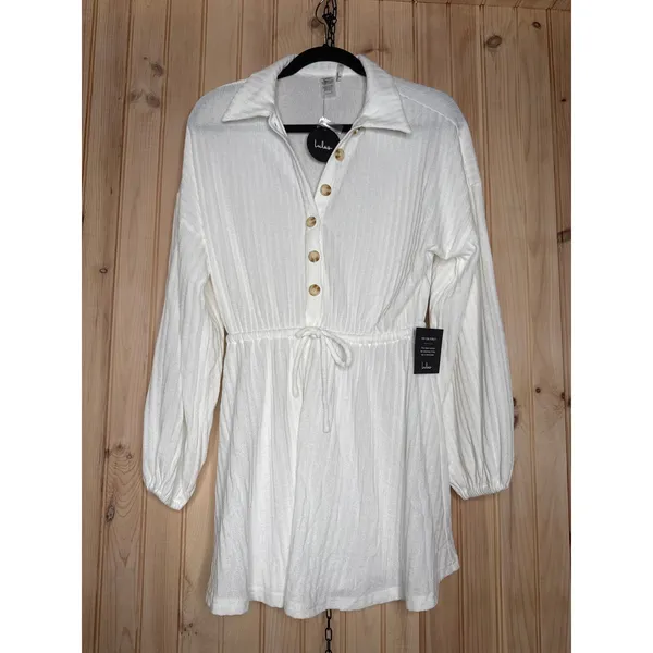 NWT Lulus Oasis Awaits White Ribbed Button-Up Mini Swim Cover-Up Size S **FLAW - Image 2