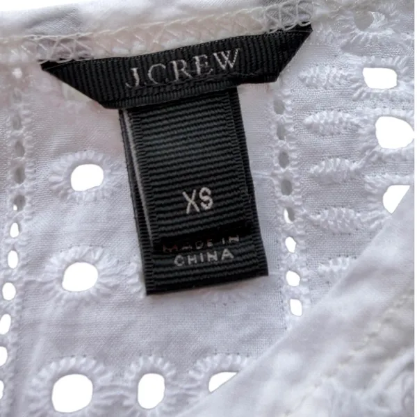 J.Crew Womens XS Mixed Media Eyelet Lace Striped Short Sleeve Top Blue White - Image 6