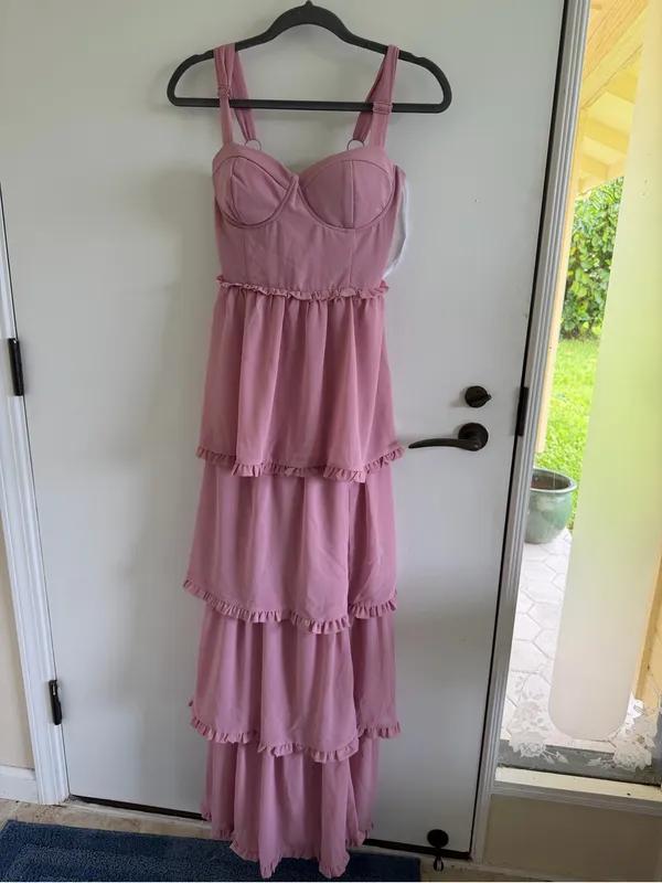 Lulus Pink Bustier Lace-Up Maxi Dress NEW NWT event tiered homecoming - Image 3