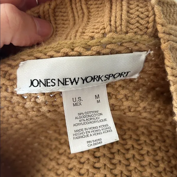 Vintage Jones, New York cable knit cotton two button open front sweater M - Image 9