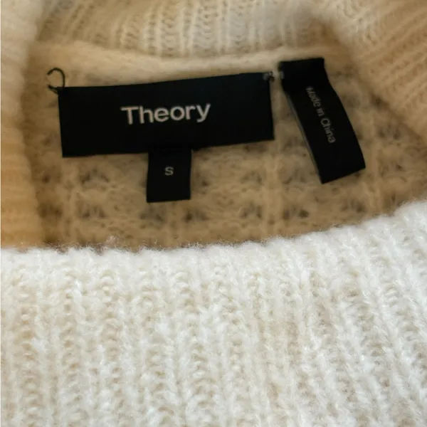 Theory Wool Oversized Turtleneck Tunic Sweater Womens Small Ivory Chunky Knit - Image 8