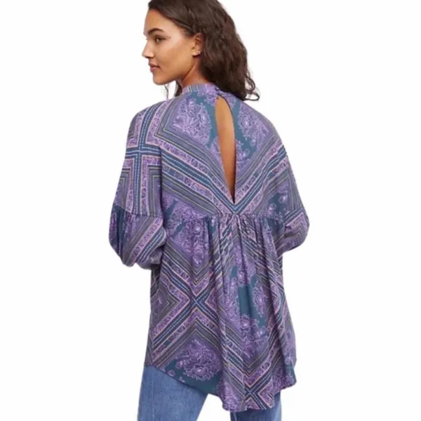 Free People Walking on a Dream Purple V Neck Tunic Small - Image 2
