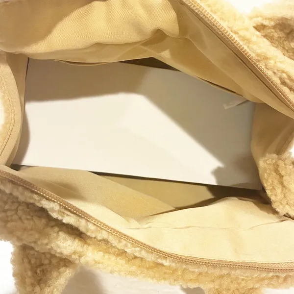 J. Crew‎ Small Tan Sherpa Structured Mini Tote Bag Fleece NEW - Image 3
