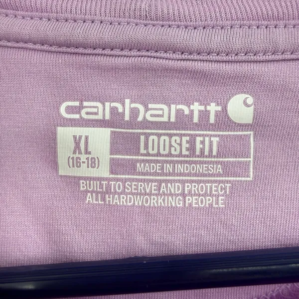 Carhartt Size XL Loose Fit Long Sleeve Shirt Top Pocket Tee Slight Crop Purple - Image 4