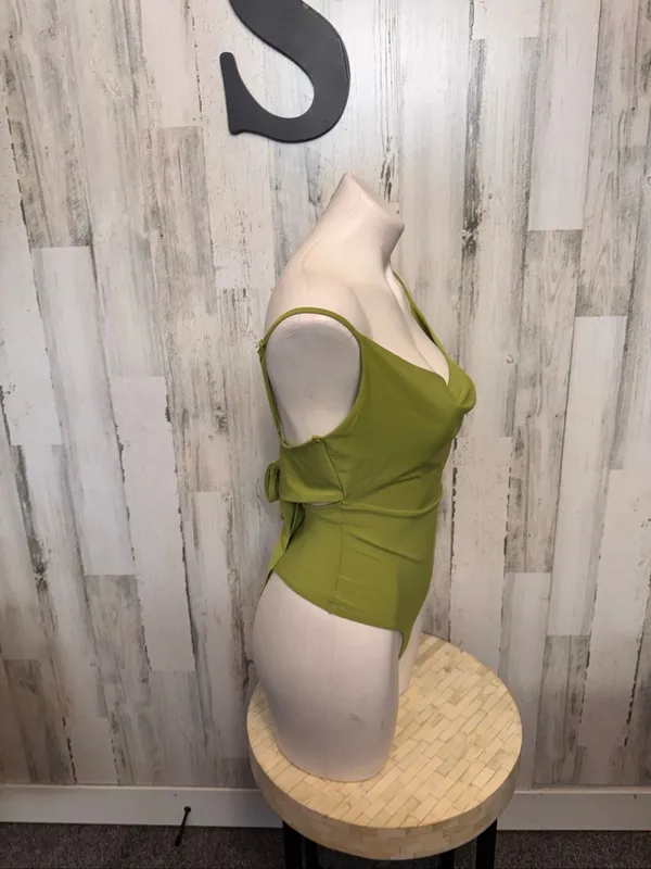 Meraki Cowl Neck Tie Back Cutout Bodysuit Womens S Chartreuse Olive Green - Image 6