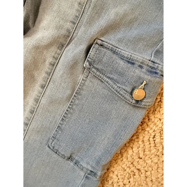 Wide Leg Grunge Cargo Jeans Light Wash High Rise Utility Y2K Size 6 d. Jeans - Image 6