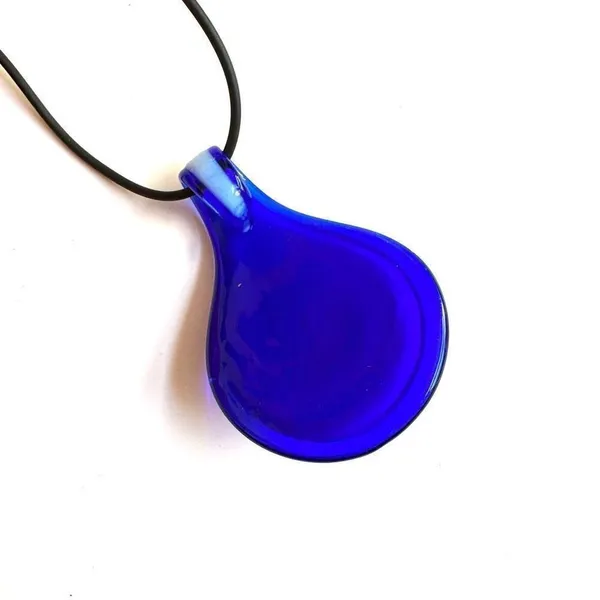 Handmade Murano Inspired Blown Glass Blue and White Teardrop pendant necklace on - Image 5