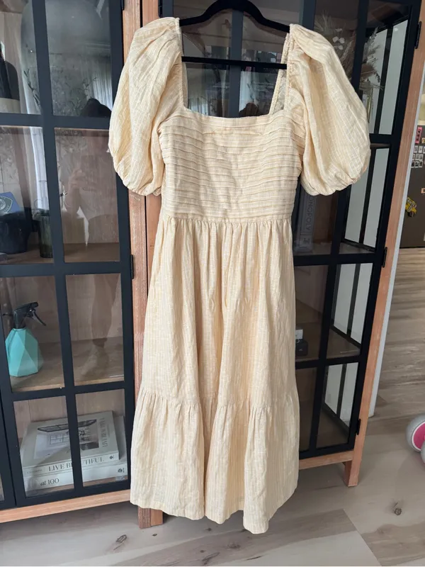 Abercrombie Emerson midi dress linen puff short sleeve butter pockets squareneck - Image 7