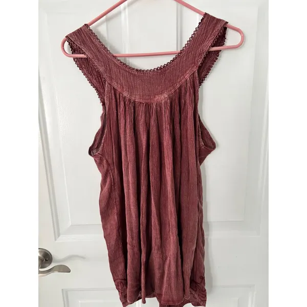 Lapogee Womens 2X Burgundy Crinkle Sequin Embroidered Boho Tunic‎ Tank Top - Image 5