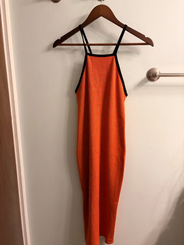 ZARA Orange Jacquard Dress - Image 6