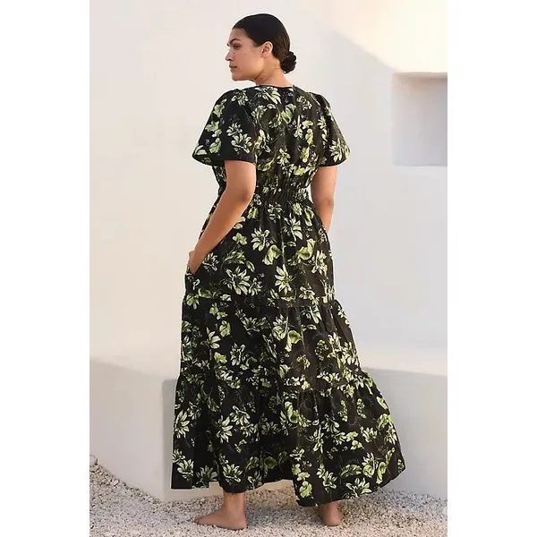 Anthropologie The Somerset Maxi Dress Black Green Floral Cotton Size S - Image 3