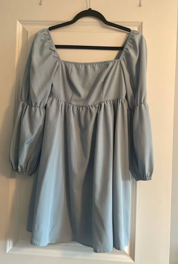 Exlura Womens Square Neck Dress Long Puff Sleeve A-Line Casual Short Mini Dress - Image 2