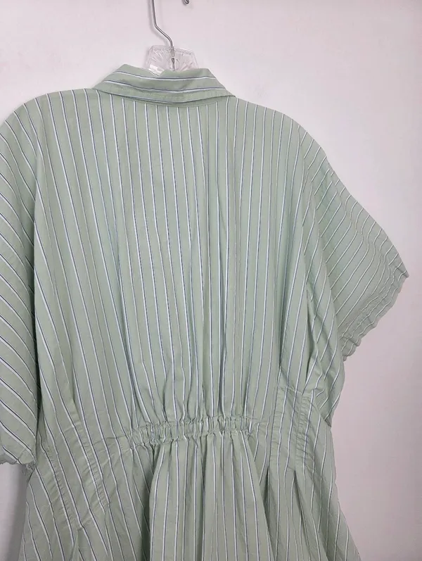 100% Cotton Lime Pastel Green Striped Shirt Dress Academia Preppy Plus Size XXL - Image 11