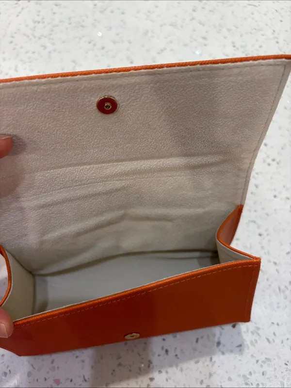 Tory Burch Orange Saffiano Leather Cosmetic Case with Gold Logo - Image 5