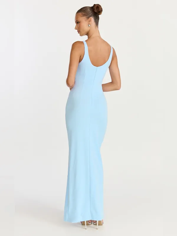 SHOWPO Indi Boat Neck Bodycon Maxi Dress In Light Blue - Image 6