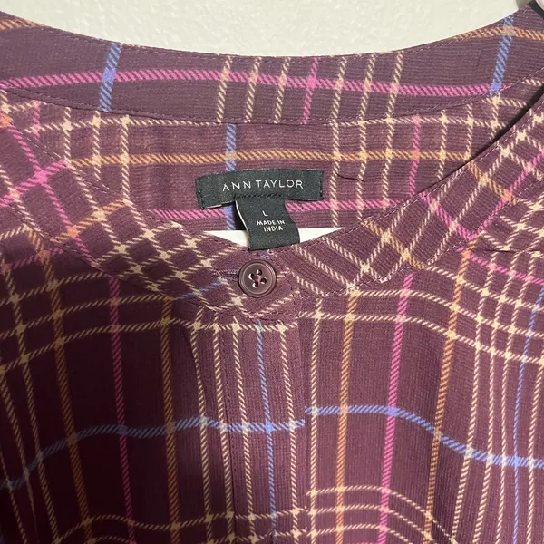 Ann Taylor Burgundy Plaid Blouse - Image 2