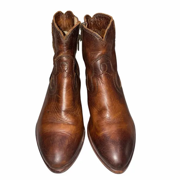 Frye Distressed Brown Leather Ray Seam Western Short Boots 5.5 - Image 2