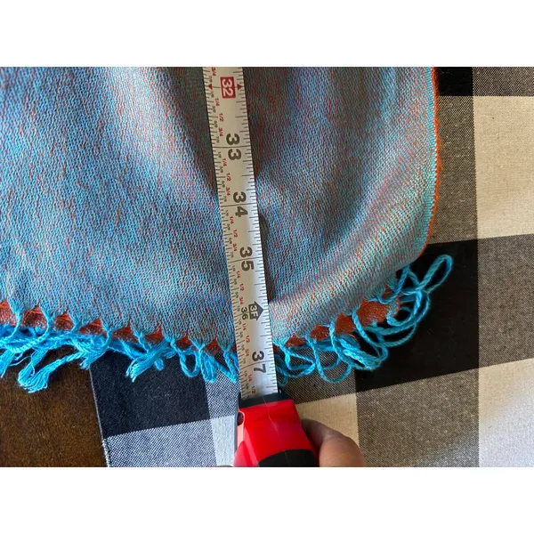 Orange and Turquoise Paisley Patterned Scarf with Fringe - Image 6