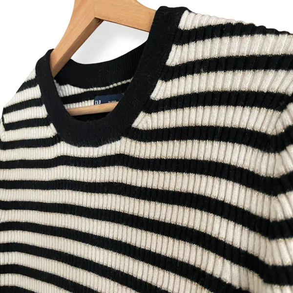 GAP Brooklyn Rib Knit Striped Crew Sweater - Black/Ivory/Gold - Image 8