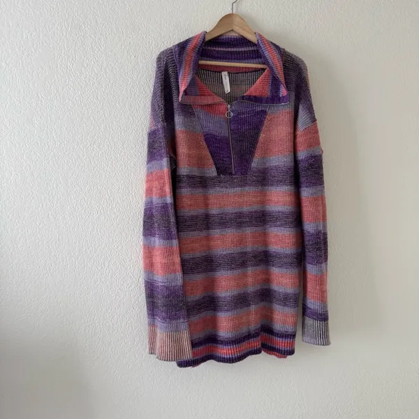 Anthropologie Daily Practice Half-Zip Tunic Sweater Mini Dress Striped M - Image 6