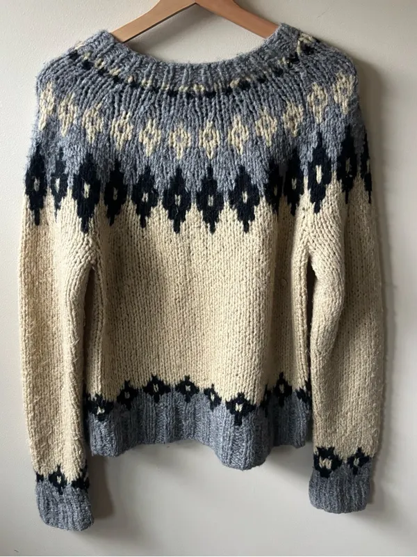 Takeout Fair Isle Chunky Crew Sweater - Cream, Gray & Black - Image 4