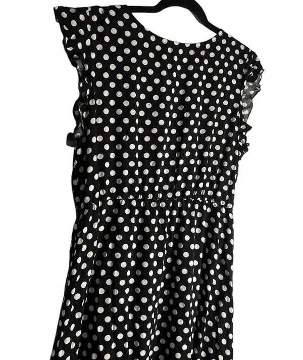 GRECERELLE Polka Dot High Low Faux Wrap Flowy High Low Maxi Dress Black White XL - Image 9