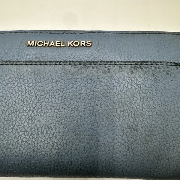 Michael Kors Jet Set Travel Zip Around Continental Wallet Blue Pebbled Leather - Image 2