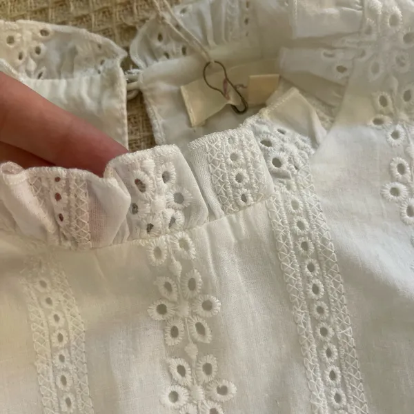 Mock ruffle neck eyelet embroidery crop top - Image 2