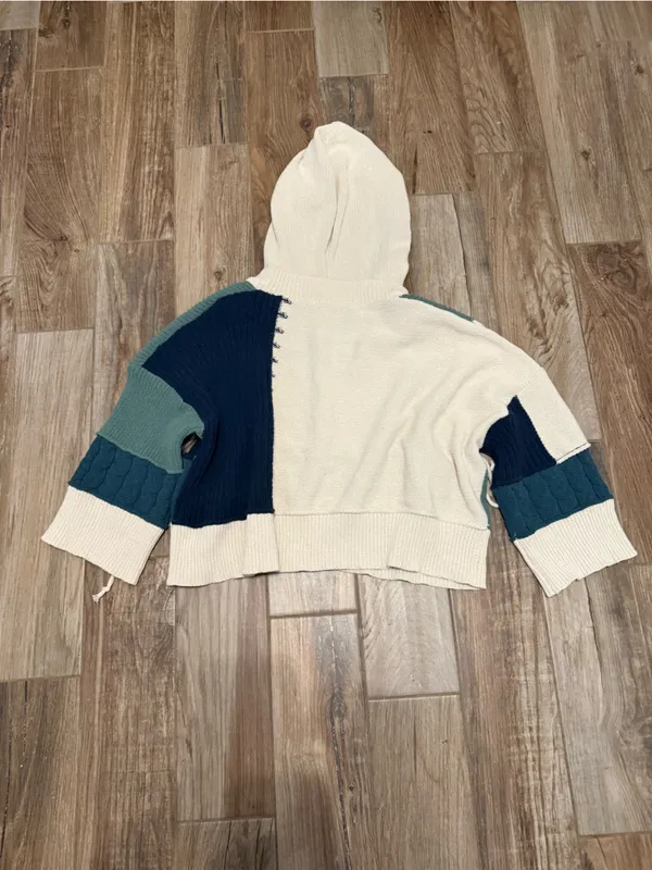 POL Chenille Colorblock Chunky Knit Hoodie Sweater - Image 4