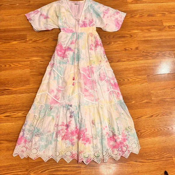 Hemant & Nandita Amara Maxi Dress Multicolor Cotton Boho Embroidered size XS - Image 13