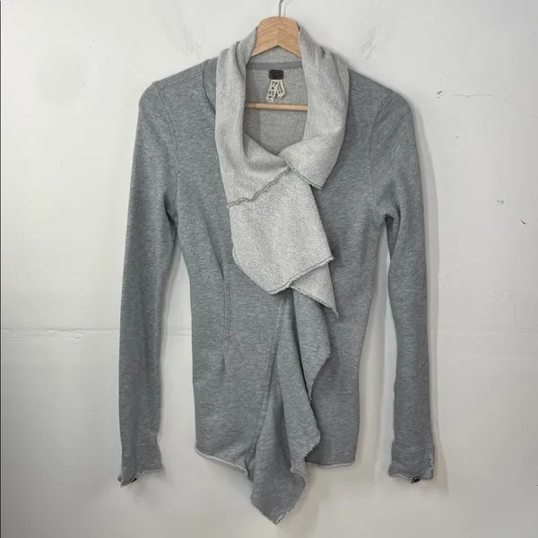 We the Free Free People Ebb and Flow Zip Up Ruffle Sweatshirt size XS Gray - Image 3