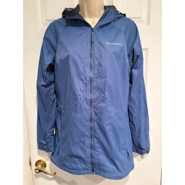 Columbia Womens Small Blue Hooded Rain Jacket Windbreaker Lightweight Coat - Image 2