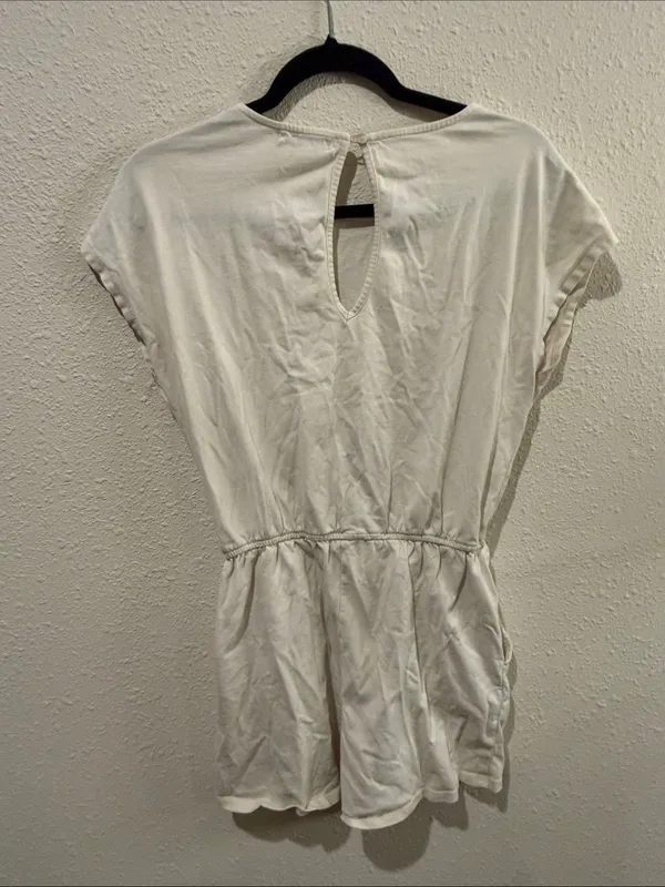 Z Supply Cream Short Sleeve Romper with Elastic Waist - Image 3