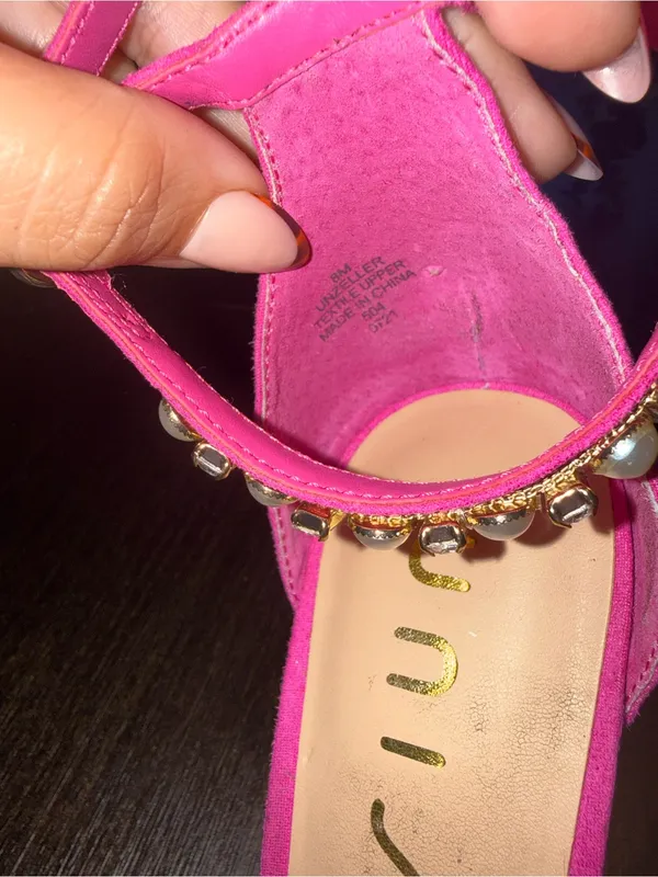 Unisa Hot Pink Rhinestone Pearl Heels Strappy Square Toe Sandals - Image 6