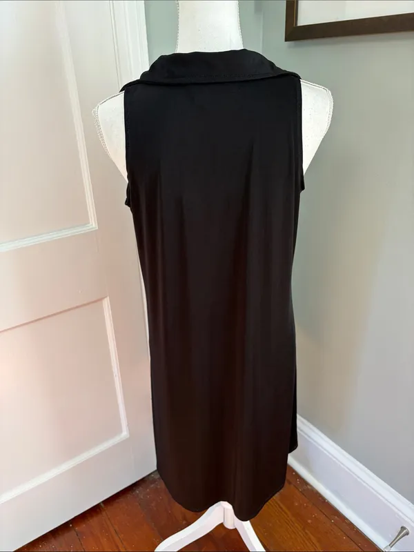 Vintage 1990s J Valdi Black Stretch Sleeveless Dress Knee Length size Large - Image 4