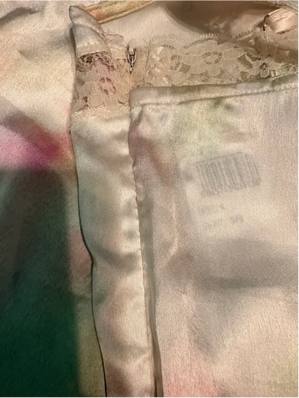 Nasty Gal Satin Tie-dye Lounge Romper with Lace Trim Size 4 Off-White Pastel - Image 7