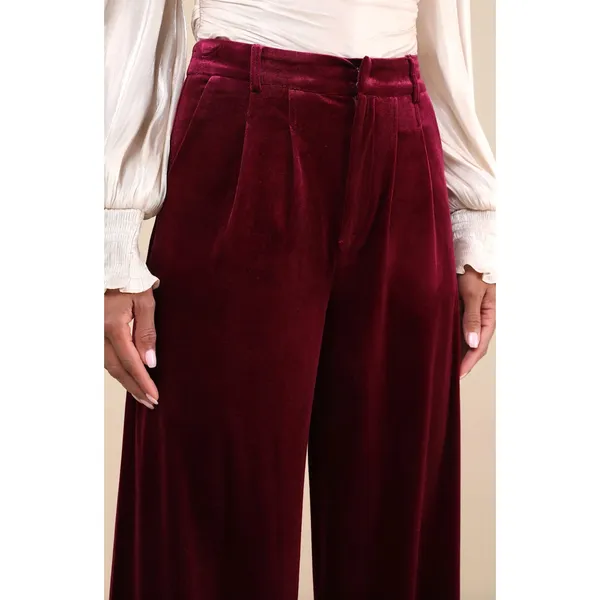 Lulus Posh Idea Plum Velvet High-Rise Straight Leg Trouser Pants Small NWT - Image 2