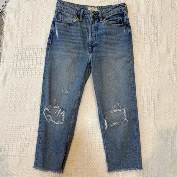 We the Free People 27 tapered cropped distressed button fly jean J2 2728 - Image 6