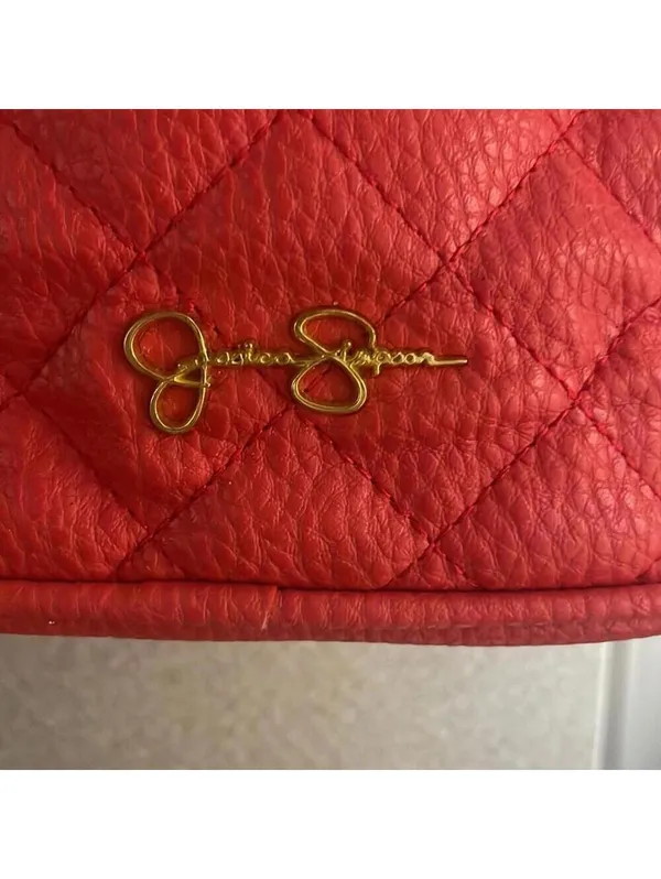 Jessica Simpson Tomato Red Quilted Bucket Bag Purse Adjustable Strap Statement - Image 3