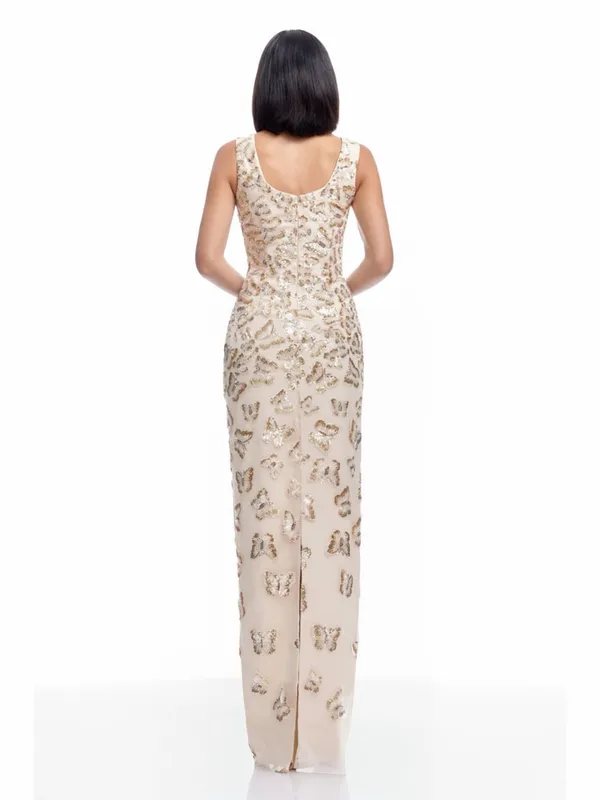 NWT Dress The Population Goldie Sequin Butterfly Champagne Multi Column Gown‎ - Image 2