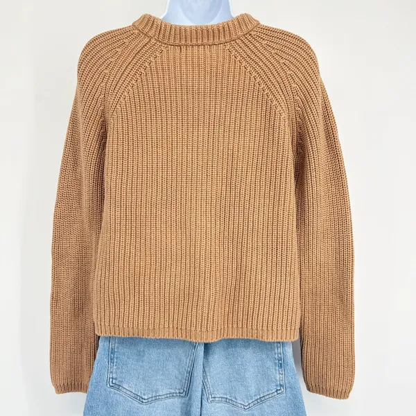 Quince Fisherman Crew Sweater Women XS Camel 100% Organic Cotton Ribbed Knit Top - Image 5