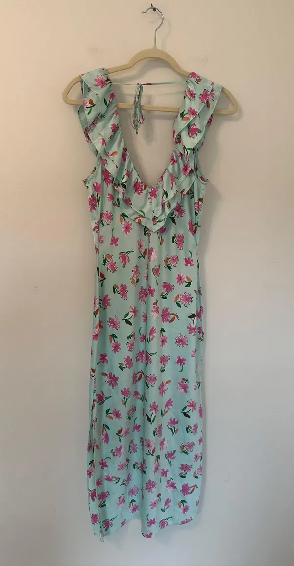 Zara Floral Satin Midi Dress - Image 7