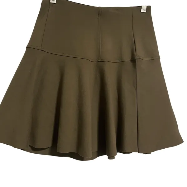 Free People Olive Green Flared Mini Skirt XS Elastic‎ Waist Made in Turkey - Image 2