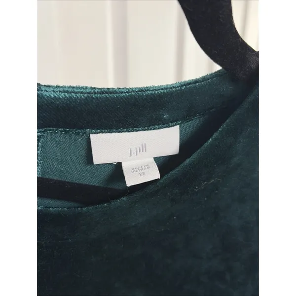 J. Jill Velvet Shift Dress Womens Size XS Green Holiday Party Short Sleeve Jewel - Image 2
