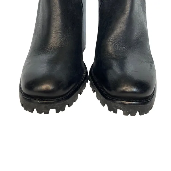 Schutz Black Leather Sock Top Lug Chunky Boots Size 6B - Image 4